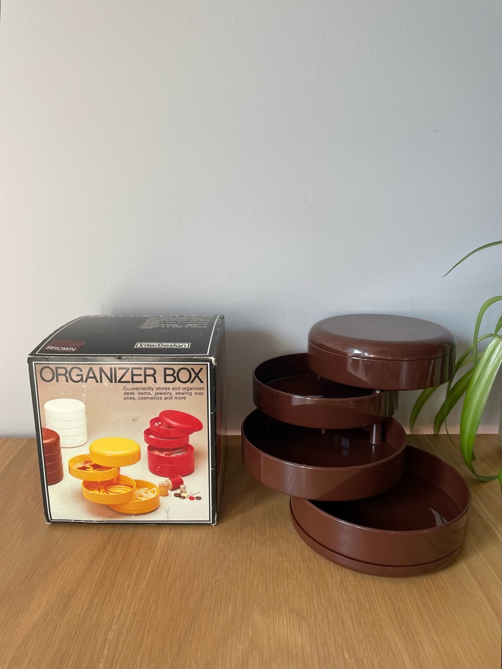 Vintage InterDesign 1980s Circular Swivel Tiered Organizer Brown Original Box